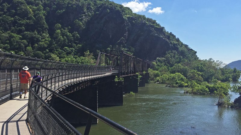 The A.T. crosses over the Potomac River into Maryland via a historic railroad bridge.