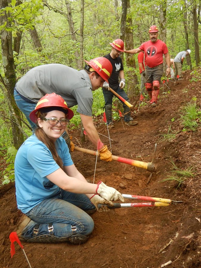 Volunteers working on the Appalachian Trail at Poor Mountain
