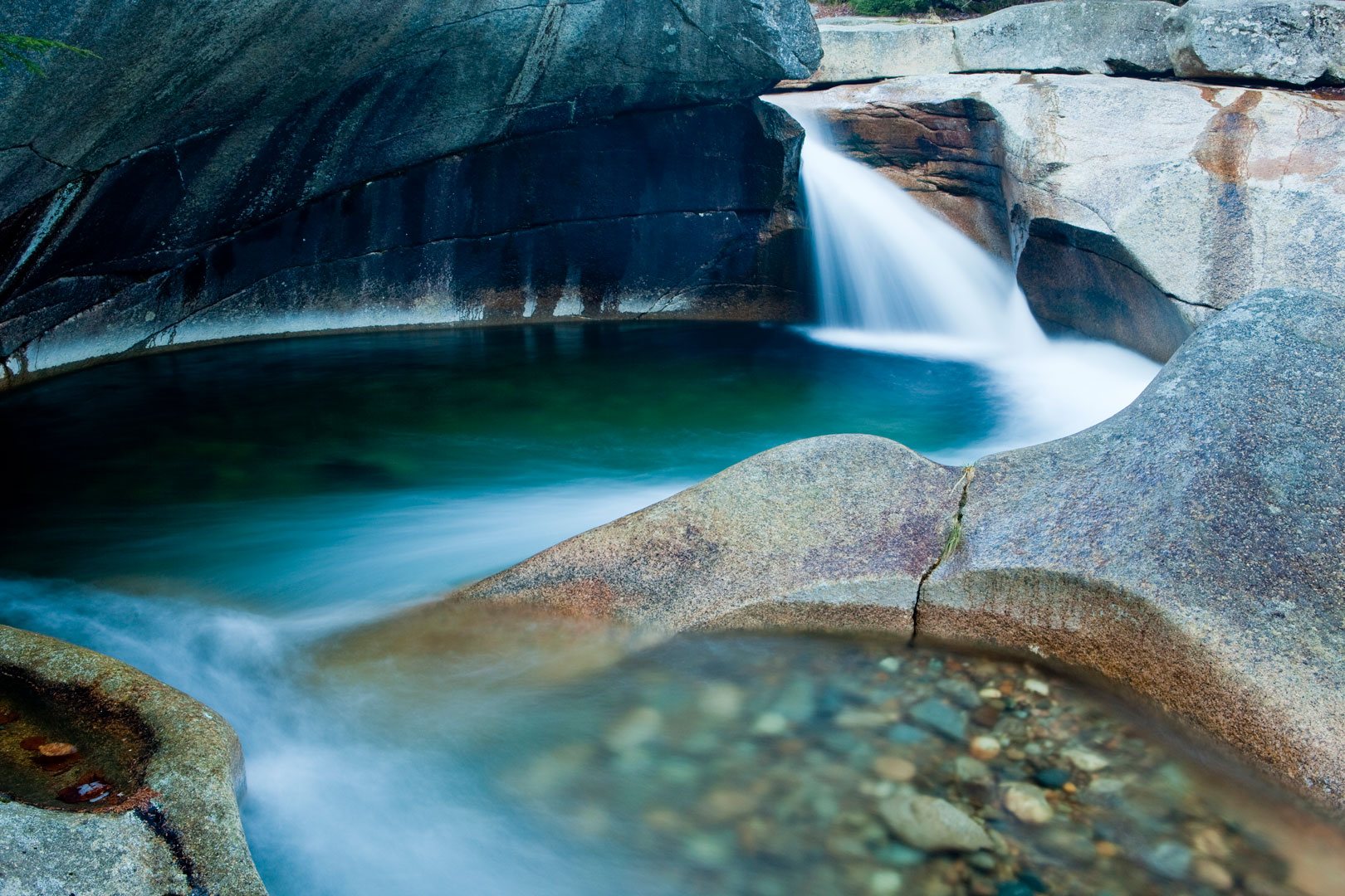 The Basin in Franconia Notch State Park, New Hampshire, is an easily accessible tourist spot about one-half mile from the A.T. Photo by Jerry Monkman, ecophotography.com