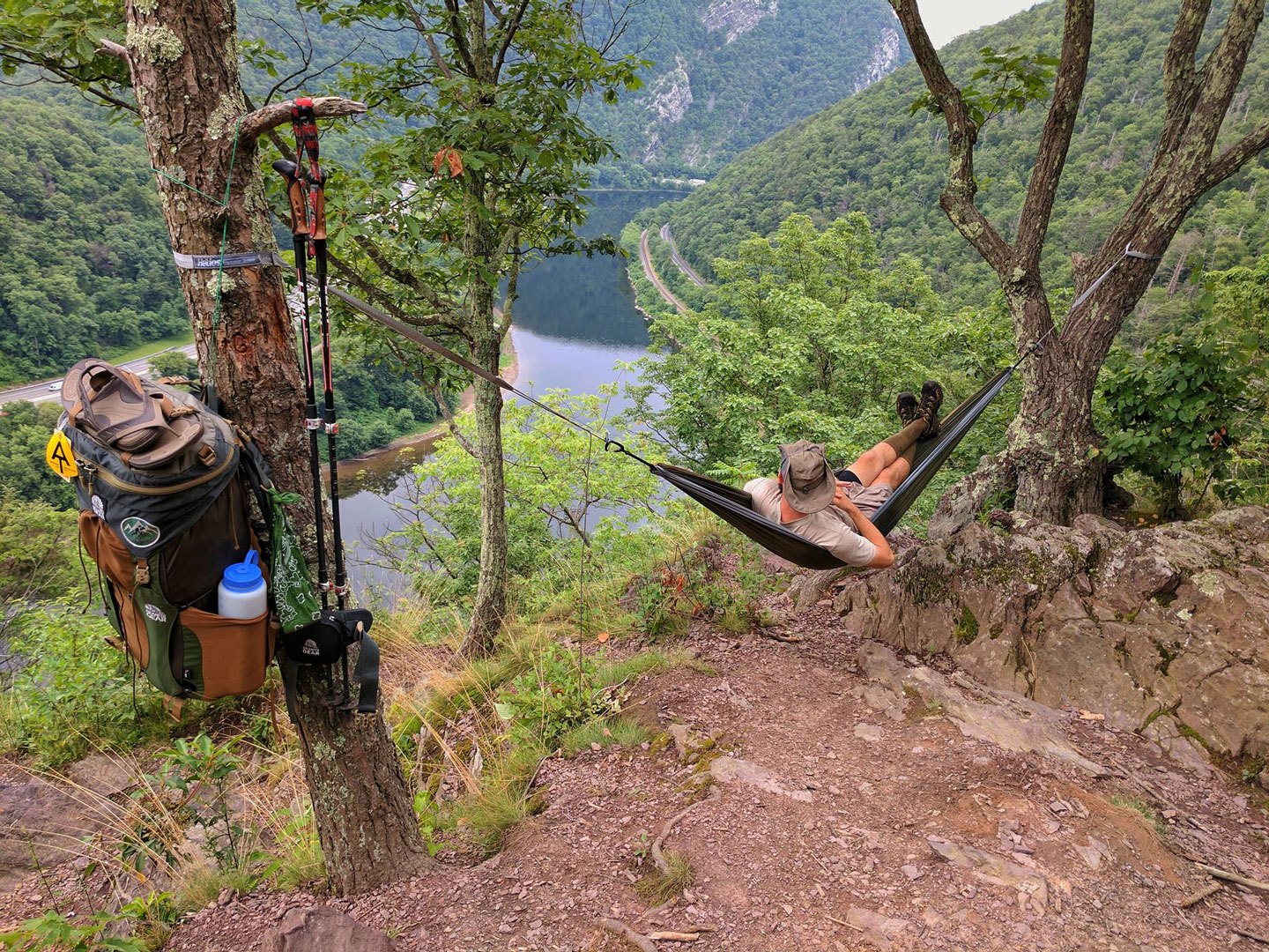 A U.S. military veteran takes a break to absorb the views in Delaware Water Gap National Recreation Area. Photo courtesy of Warrior Expeditions