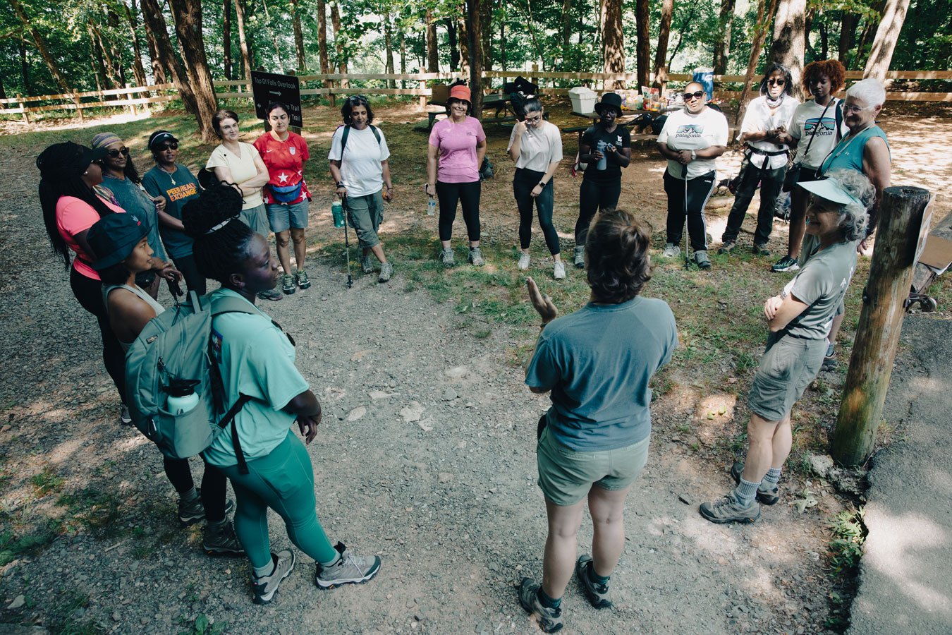 Olivia Mckellar of RWN talks to the group in an orientation before starting the hike. Photo by Bonnie Bandurski