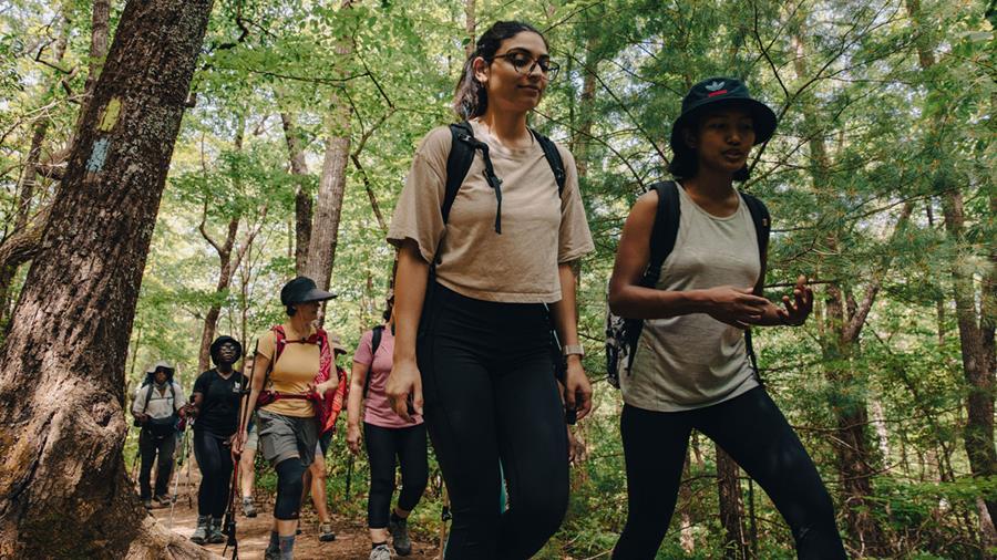 A group of women hikes along the Appalachian Trail in Georgia