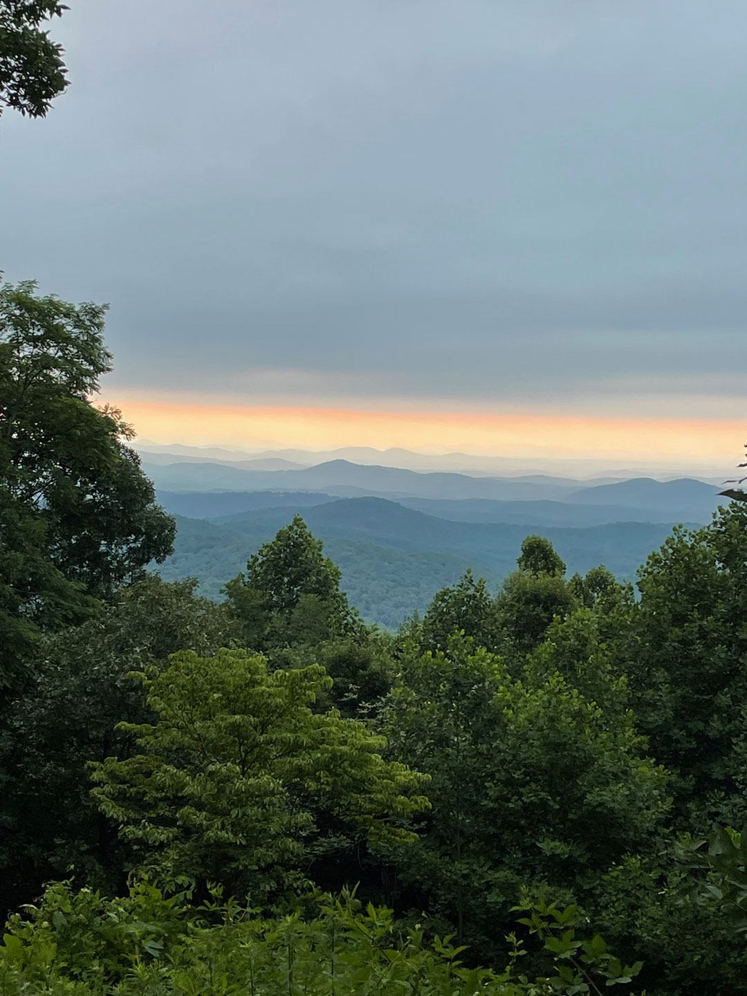 Sunrise over the Northern Georgia Appalachian Mountains from the Len Foote Hike Inn. Photo by Marianne Skeen