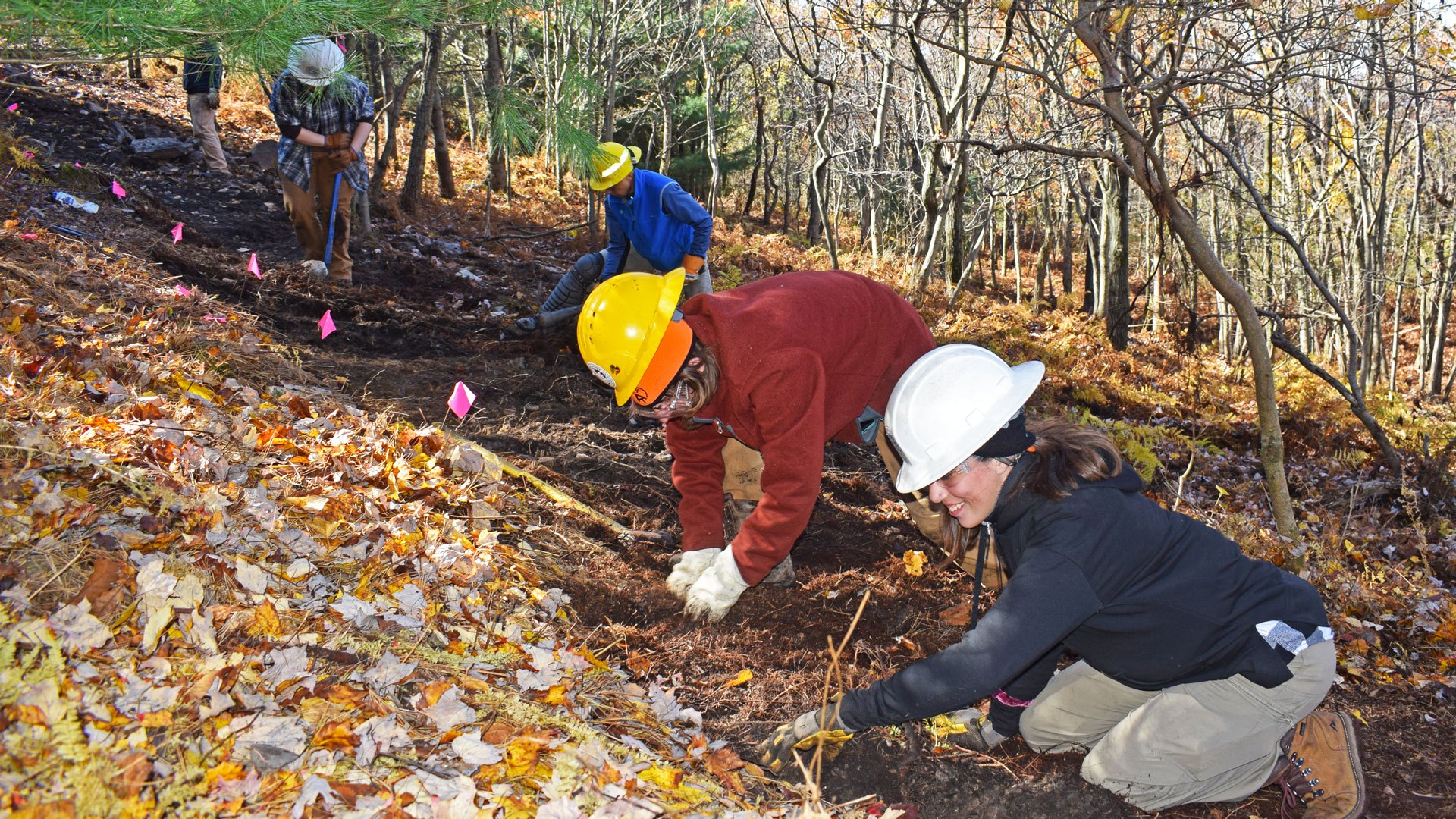 American Conservation Experience participants work on the Appalachian Trail relocation near Palmerton, Pennsylvania/