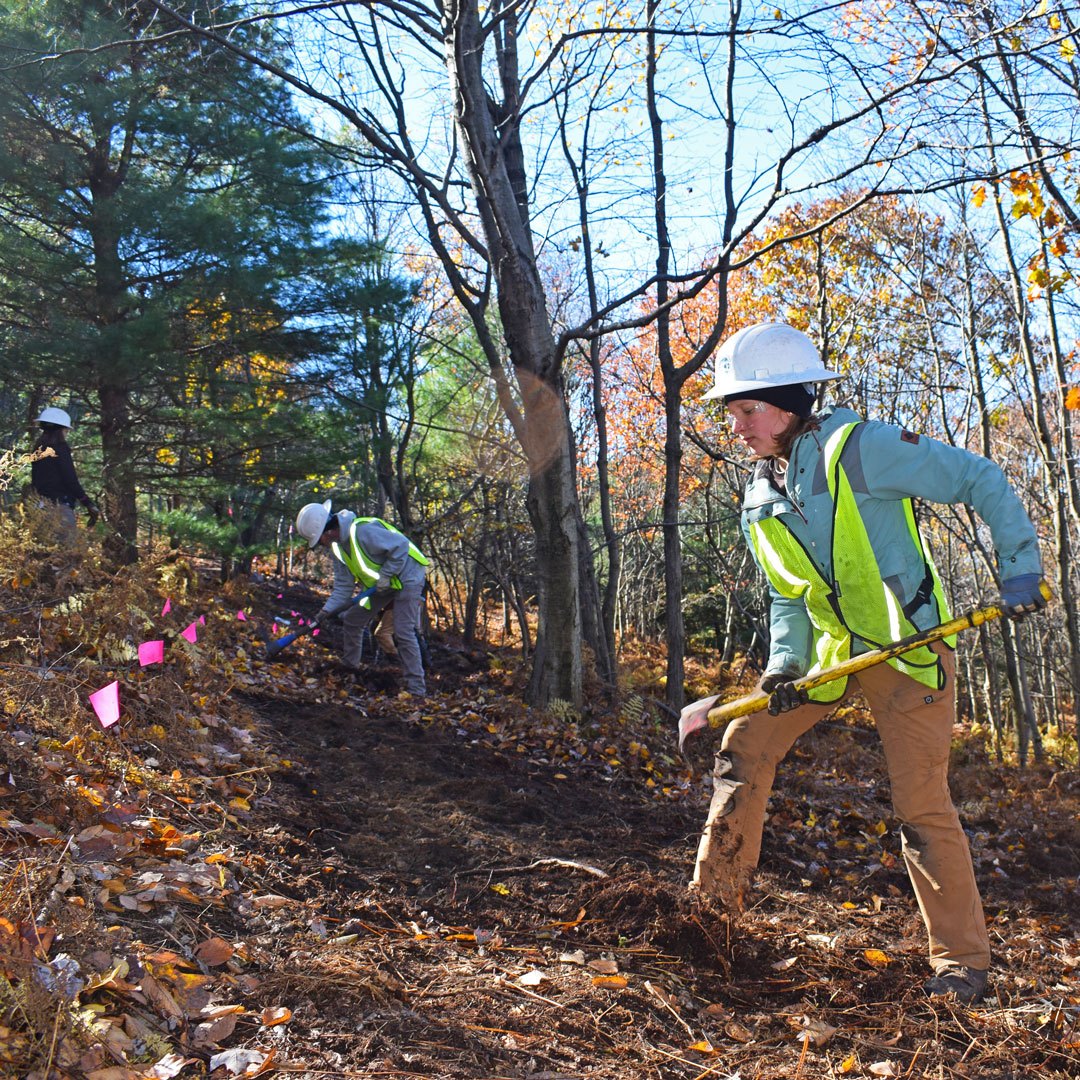 American Conservation Experience participants work on the Appalachian Trail relocation near Palmerton, Pennsylvania.
