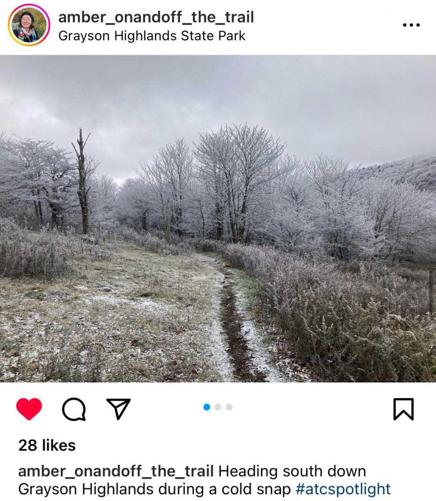 @amber_onandoff_the_trail captures a frosty single-track through Grayson Highlands State Park