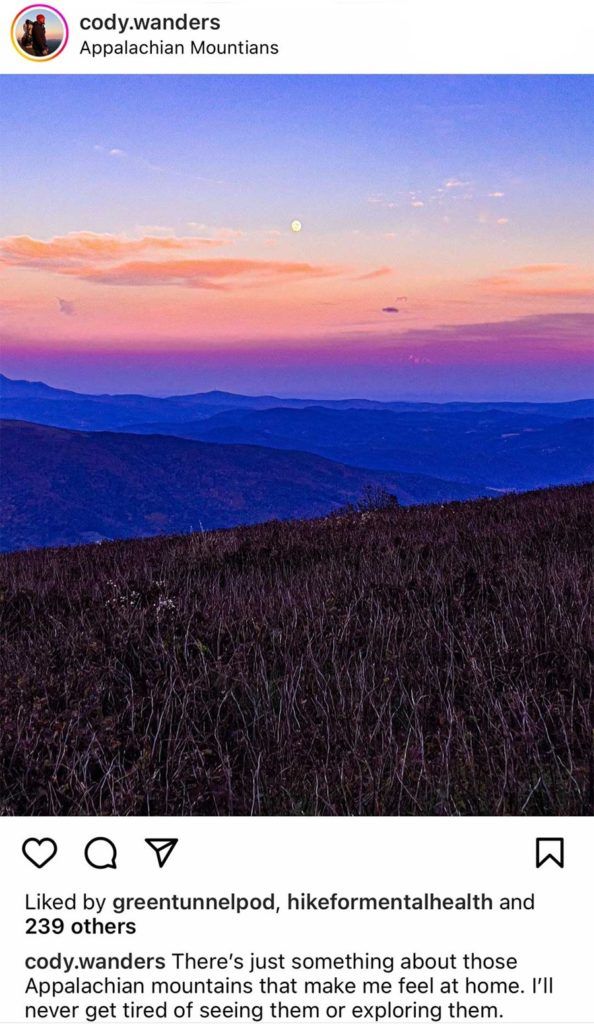 @codywanders captures the blue and purple glow of an Appalachian sunset
