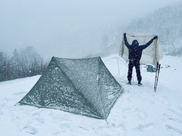 A snowy campsite near Overmountain Shelter. Photo by Brian Corbett @ourownflow