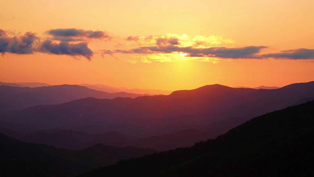 Sunset over the mountains in Pisgah National Forest