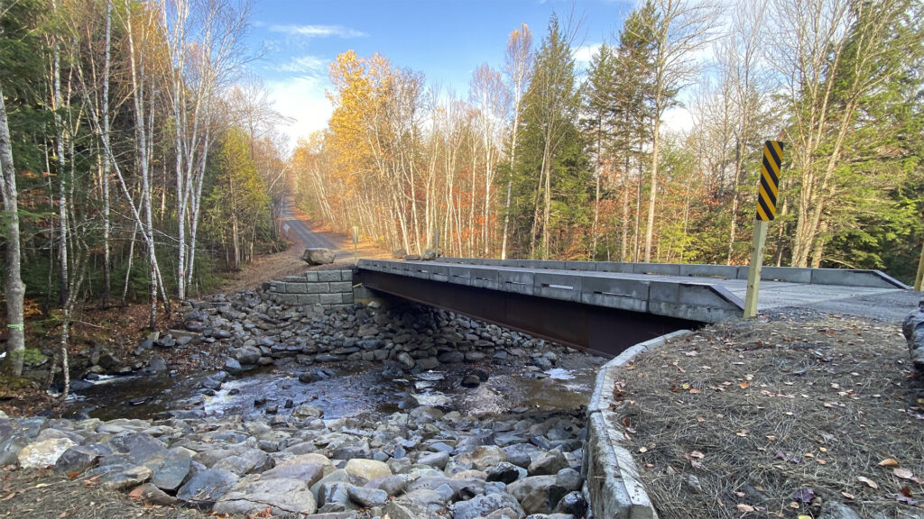View of restored Henderson Brook bed and bridge crossing above