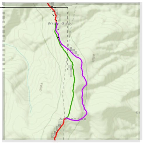 Map shows old A.T. route and new A.T. route near Poor Mountain, Georgia