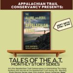 Promotional poster for Appalachian Trail Conservancy event: book 'The Allure and Peril of the Appalachian Trail' with hiker on a rocky summit; Sept 26, 2–5 PM.