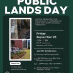 Poster advertising Celebrate Public Lands Day by the Appalachian Trail Conservancy; left column shows three photos, right column lists event details.