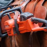 Chainsaw attached to horse's saddle.